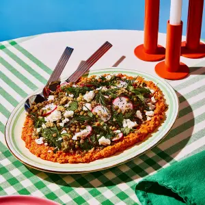 Salade-repas de lentilles, sauce romesco