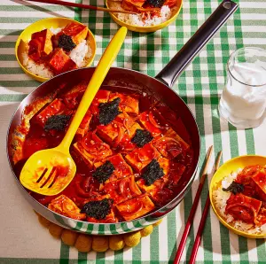 Tofu braisé à la coréenne, sauce beurre-gochujang