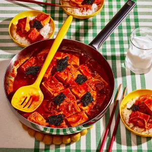 Tofu braisé à la coréenne, sauce beurre-gochujang